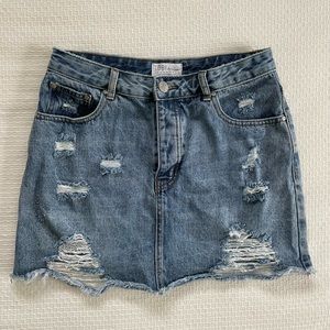 Tobi Distressed Denim Skirt